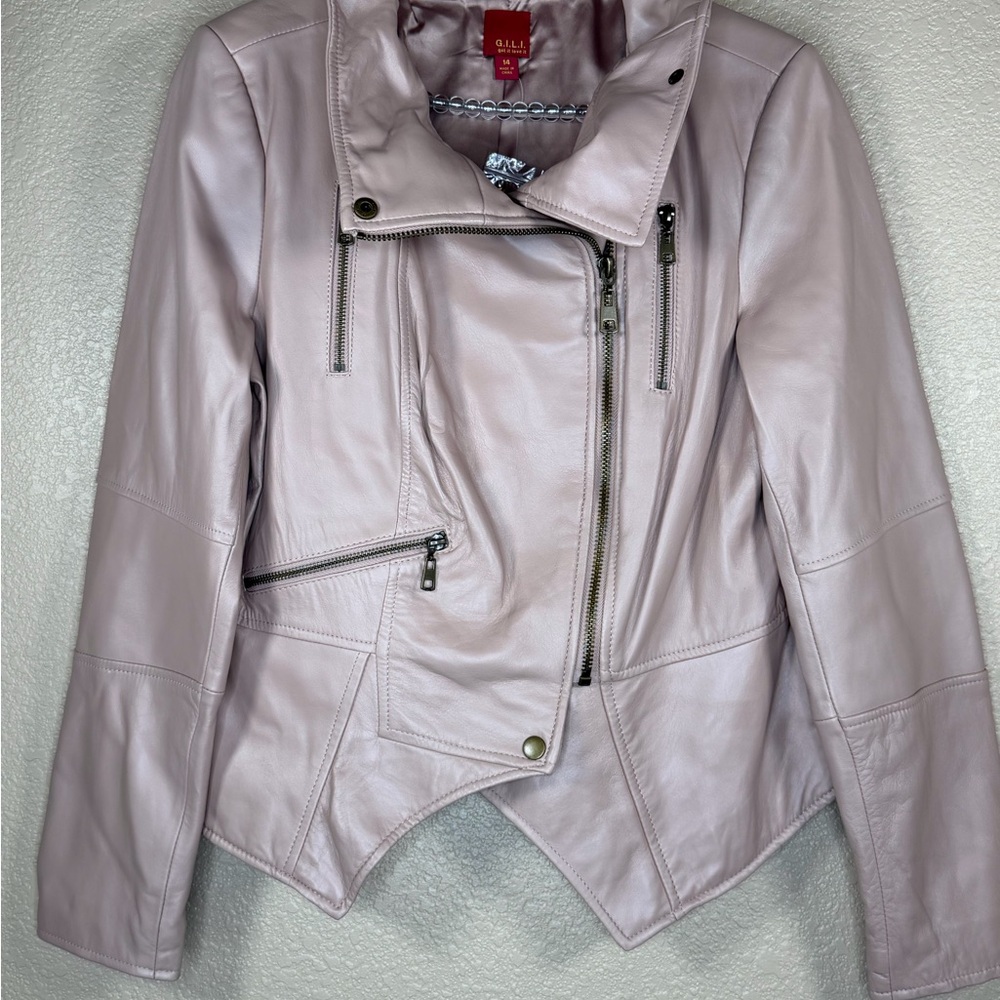 Tulle Blush Pink Leather Moto Jacket